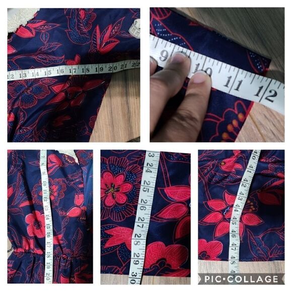 Vintage Secretary Geek Floral Navy Cherry Red Dress White Laced Collar Medium - Picture 11 of 12